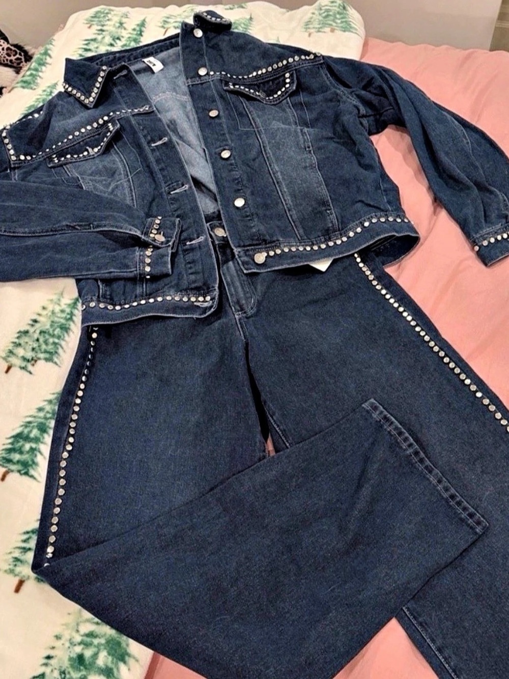 Studded Denim Jacket and jeans matching set in Blue Like New